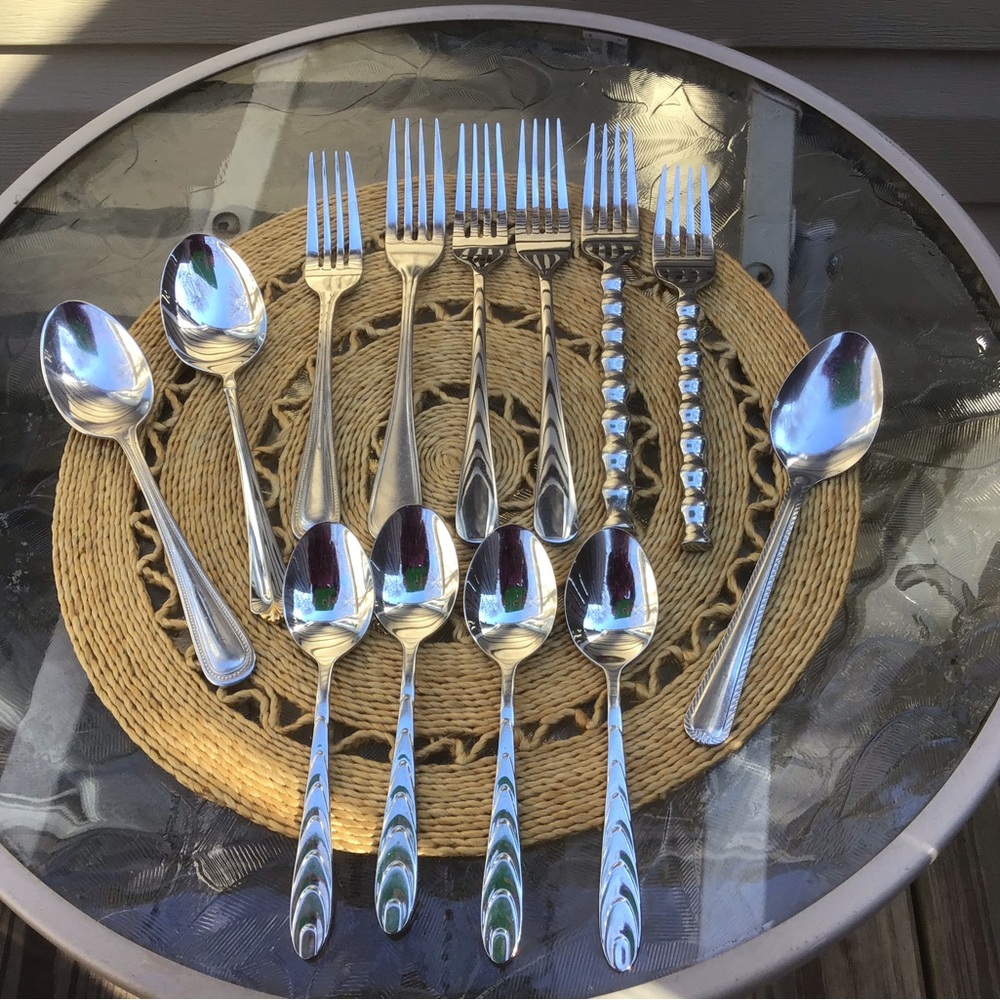Mixed Patterns Stainless Steel Flatware, Oneida, Fiesta, Cambridge, Wallace